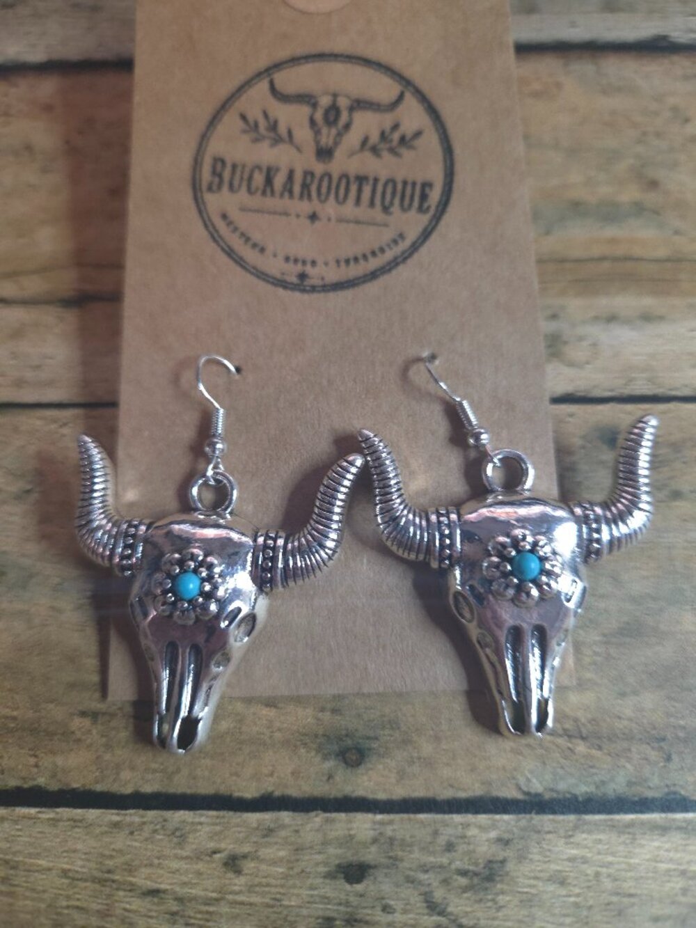 Western Longhorn Skull Earrings Turquoise Cowgirl Rodeo Statement Dangles
